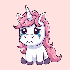 Crying unicorn cartoon vector illustration