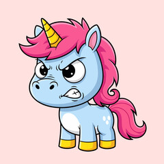 Angry unicorn cartoon vector illustration