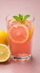 Light Pink Lemonade with Mint on Pastel Background
