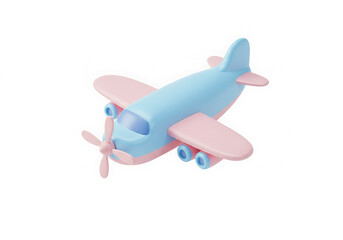 Fototapeta premium Cute 3D Airplane Illustration: Whimsical Design in Pastel Blue and Pink for Children's Content and Travel Themes on Black Background.