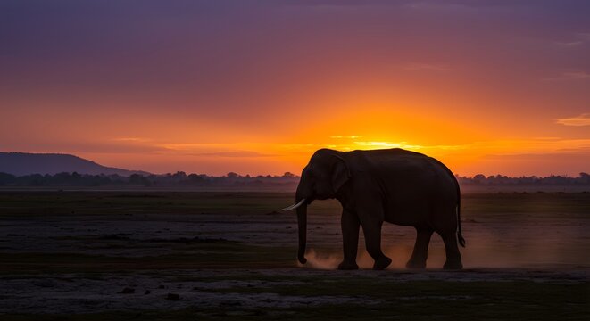 elephant in the sunset - Powered by Adobe