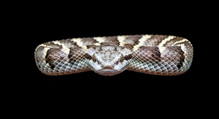 Obraz premium White Lipped Tree Viper Black Background Coiled Serpent Reptile Venomous