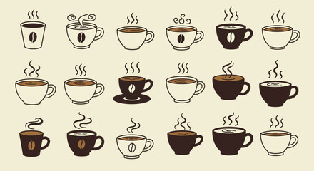 Fototapeta premium Collection of HandDrawn Coffee Cups with Steam