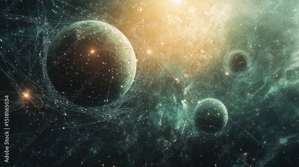Poster cosmic web planets connected in space.