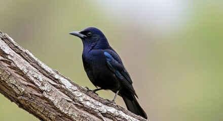 Fototapeta premium Winged Blackbird Perched Tree Branch Silhouette Avian Wildlife Nature Beauty