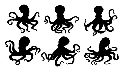 Set of octopus silhouette vector illustration