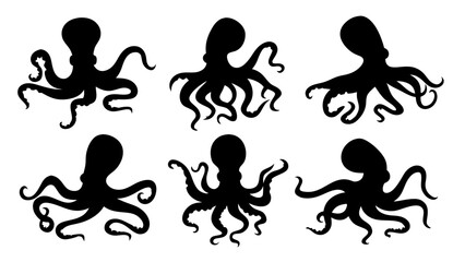 Set of octopus silhouette vector illustration