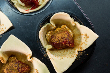 Sugar Plum Cheese Danish. Puff pastry with plum jam and cinnamon. Dessert. Food