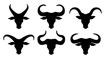 Set of Silhouette Bull Head Vector