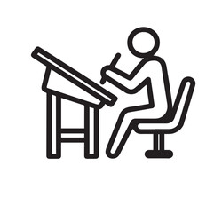 Minimalist Icon of Person Drawing at Drafting Table in Line Art Style