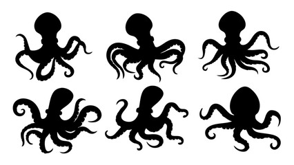 Set of octopus silhouette vector illustration © Creative vector