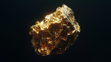 Fototapeta premium Massive gold nugget with detailed texture and shiny surface on black background, highlighting natural precious mineral.
