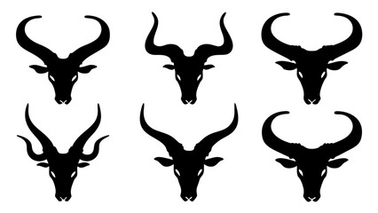 Set of Silhouette Bull Head Vector