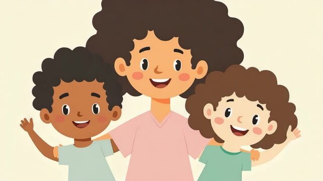 Happy Family Illustration: Mother with Two Children