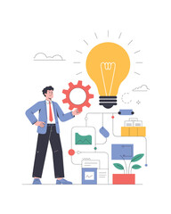 Businessman with idea light bulb and gear innovation concept