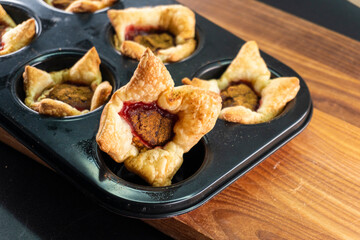 Sugar Plum Cheese Danish. Puff pastry with plum jam and cinnamon. Dessert. Food