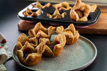 Sugar Plum Cheese Danish. Puff pastry with plum jam and cinnamon. Dessert. Food