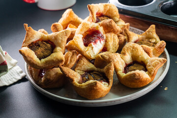 Sugar Plum Cheese Danish. Puff pastry with plum jam and cinnamon. Dessert. Food