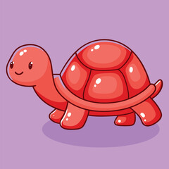 Cute Red Turtle Icon, Adorable Cartoon Reptile, Fun Animal Illustration, Playful Turtle Design, Kawaii Turtle