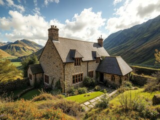Obraz premium Traditional Peak District Cottage, England's Natural Beauty