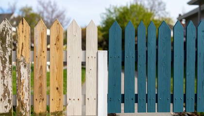 Colorful Wooden Fence Sections With Varied Paint Colors