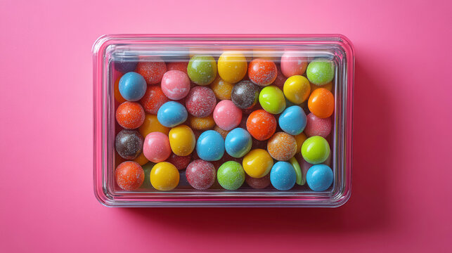 Vibrant Assorted Gummy Candy Box On Pink Background