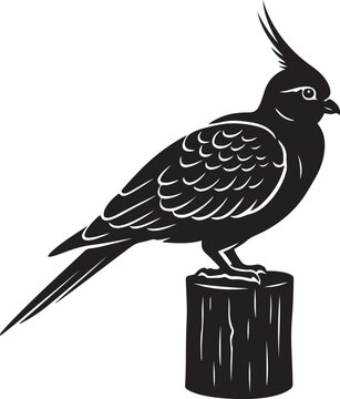 recommend clip art: Parrot perched on stump silhouette art, Tropical bird resting vector drawing