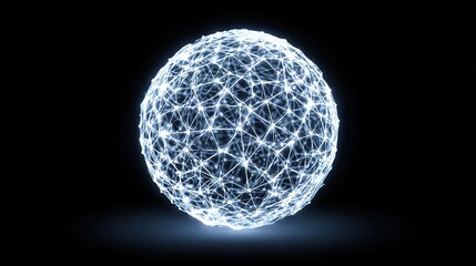 Abstract blue and white sphere with glowing network connections, symbolizing interconnected technology and innovation.
