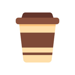 Minimalist takeaway drink cup with alternating cream and mocha horizontal bands in flat style