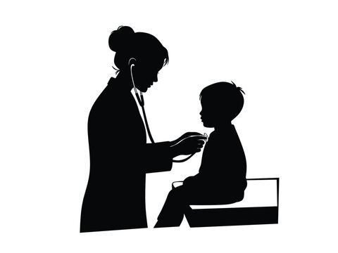 black silhouette doctor examining child clip art preview