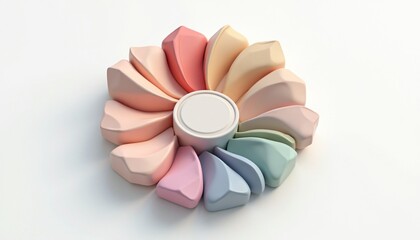 Abstract rendering of pastel geometric petals arranged around a center cylinder