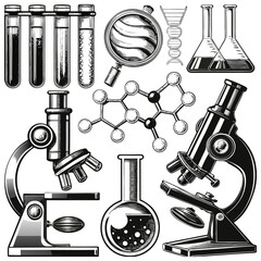 Science Education Retro Medical Icon Set PNG | Vintage Healthcare, Classic Medical Tools, Educational Science Symbols