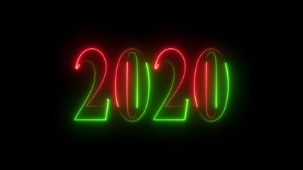 Abstract 2020 neon text animation , two color neon Glowing number text background 4k video. abstract glowing neon text icon 2020 on black background. 4k video - Powered by Adobe