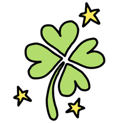 Hand drawn clover leaf illustration for floral print, spring, summer, nature, garden, plants, tree, blossom, blooming, fabric print, sticker, picnic, park, house yard, environment, lucky icon, brooch
