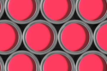 Pink paint cans forming a colorful and vibrant pattern