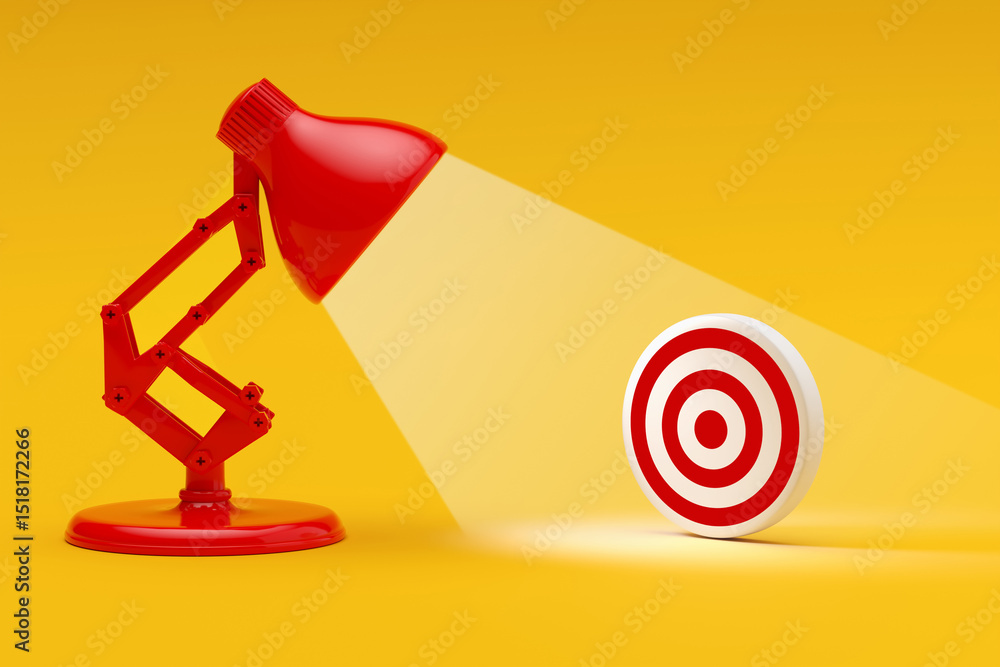 Poster red desk lamp illuminating target on yellow background