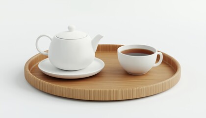 Close-Up Shot Of Teapot And Cup Of Tea On Wooden Tray, Highlighting The Beauty And Elegance Of The Tea Drinking Experience.