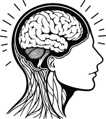 Human brain in a head vector illustration isolated on a white background