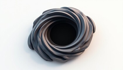 Abstract grey swirl design with a dark vortex center on clean white background