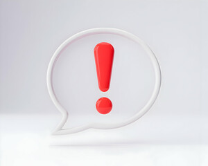 3D Render of Red Exclamation Mark in White Speech Bubble
