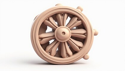 Conceptual ship steering wheel in 3D with simple design and vintage aesthetics