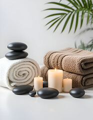 Towels stones and small candles