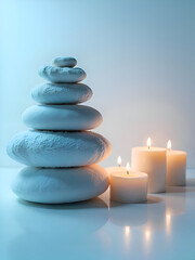 Towel pyramid wax candles stones