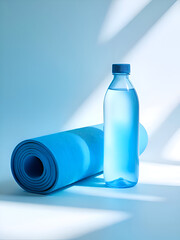 Blue yoga mat clear bottle