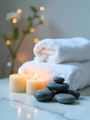 Cozy towels candlelight healing stones