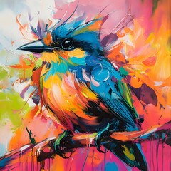 Obraz premium Vibrant bird portrait in bold colors.