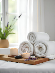 Soft towels candles massage stones