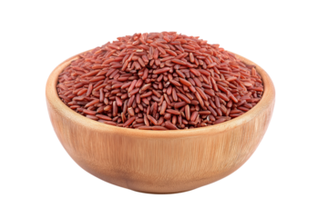  bowl full of uncooked red rice isolated on white background