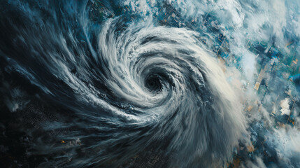 Powerful cyclone forms over urban landscape as it churns through the atmosphere