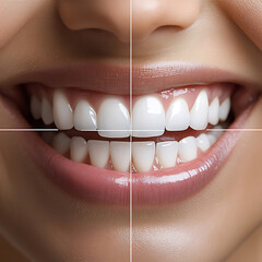 Close up of smiling person showcasing bright, white teeth and healthy gums, radiating confidence and happiness. image captures essence of perfect smile, emphasizing dental care and aesthetics